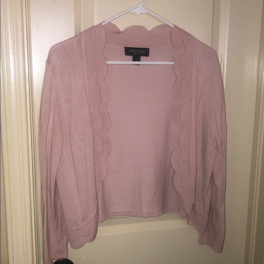 Perceptions Blush Scallop-Trim Open Cardigan